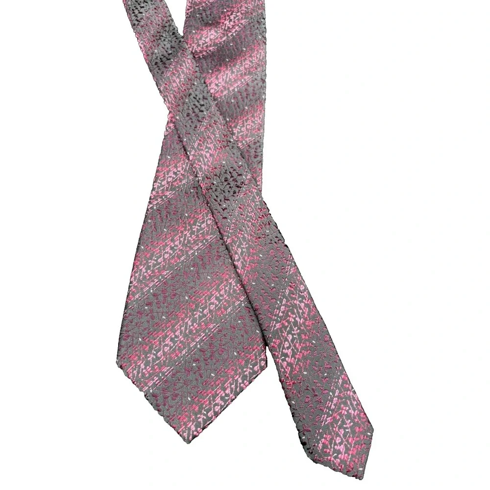 Alfani Mens Tie 100% Silk Pink Black Geometric Designer Hand Made 61